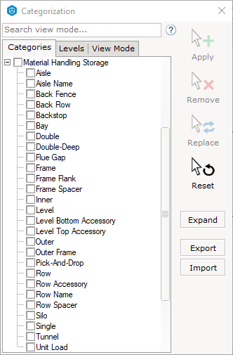 User selectable categories